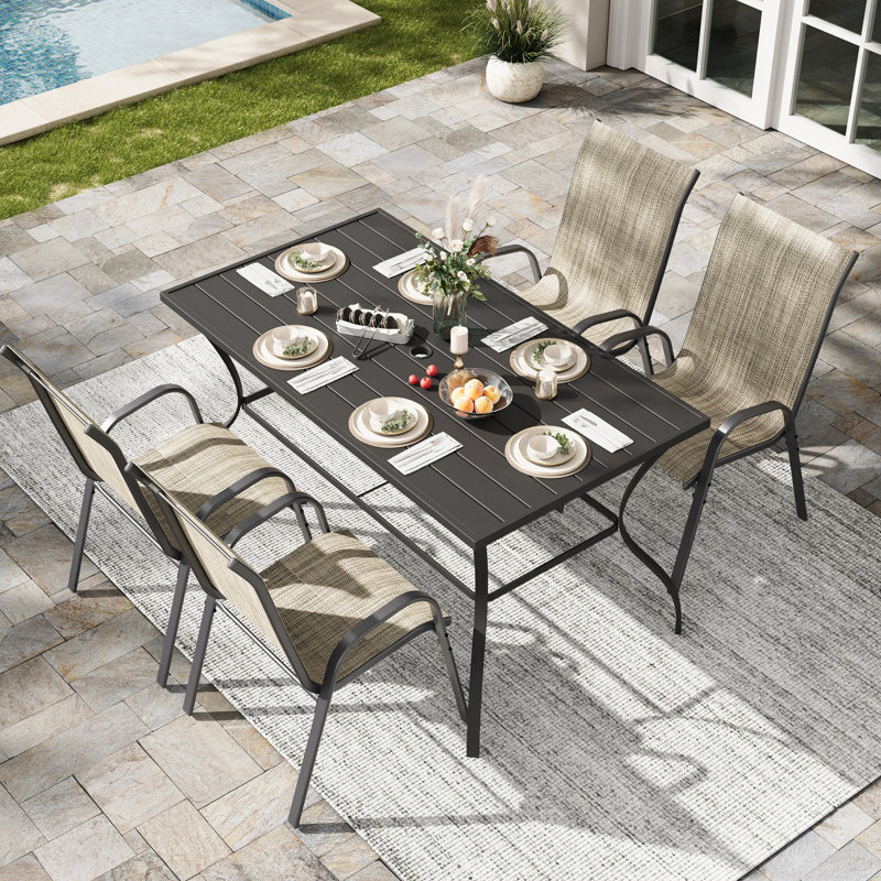 Ensemble repas extérieur pour 4 personnes Kensen, Brun