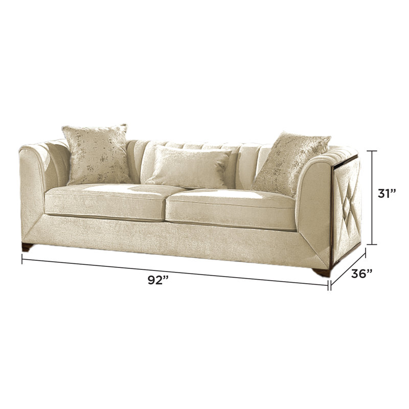 Arron 91.6'' Velvet Sofa, Cream Velvet