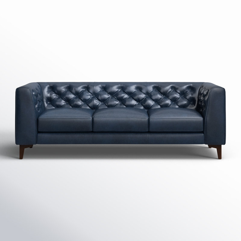 Peale 89'' Full-Grain Genuine Italian Leather Sofa, Midnight Blue