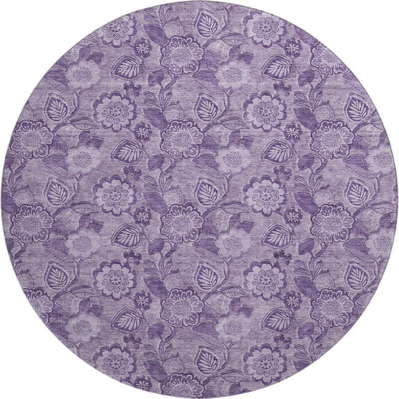 Premium Machine Washable Ralston AMF1939 Floral Rug, Round 8'