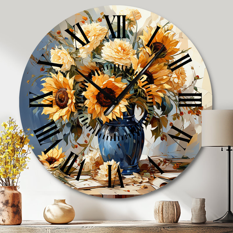 Horloge murale rétro tournesols, Grand