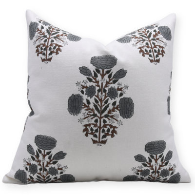 Swdesh Fabdivine Block Print Throw Pillow Cover, 26x26 inch Cotton Fabric, Grey Pillow Cover Square