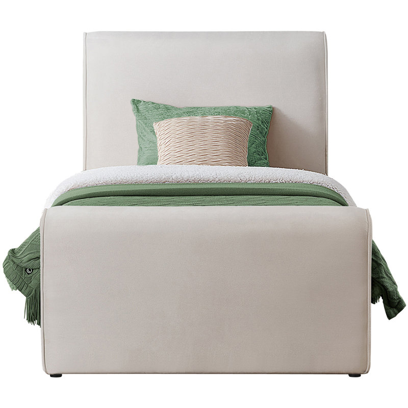 Lit plateforme tapissier Sloan Sadete, Velours crème, Lit simple