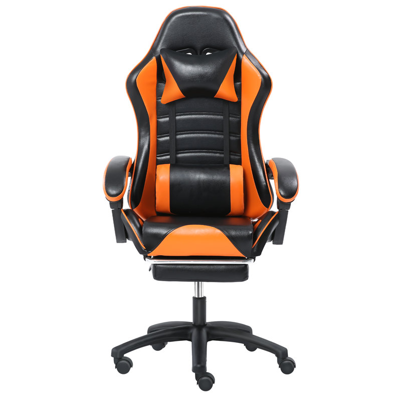 Wrought Studio™ Adjustable Reclining Leather Swiveling PC & Racing Game Chair, Black/Orange