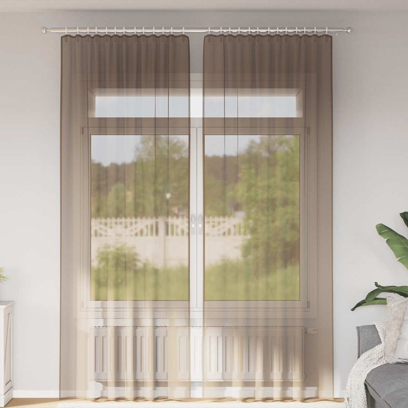 Semi Sheer Curtain Pair, 140cm Width x 260cm Drop, Light Brown