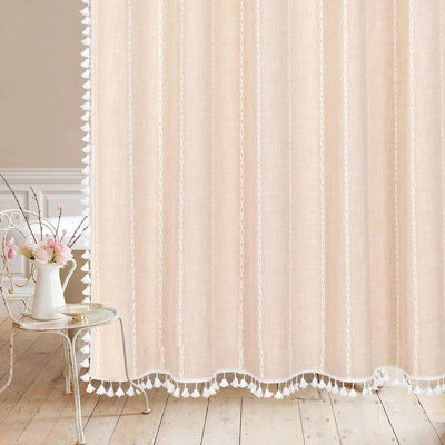 Rideau de douche Boho Farmhouse avec pampille, tissu de coton extra long en lin, épais et infroissable, décor de salle de bain rustique