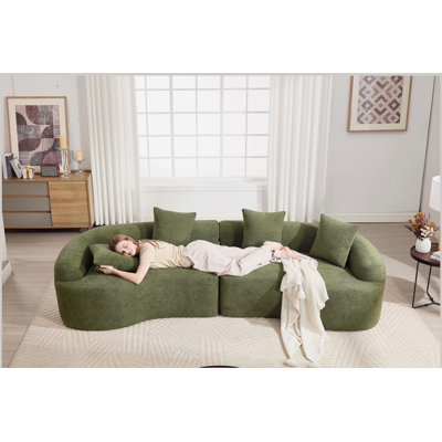 Canapé-lit modulaire incurvé à pleine compression vert forêt, canapé-lit en chenille haute densité 30D pour appartement, 800 lb L 110 po