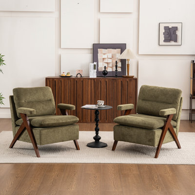 Mid Century Upholstered Arm Accent Chair with Solid Wood Legs