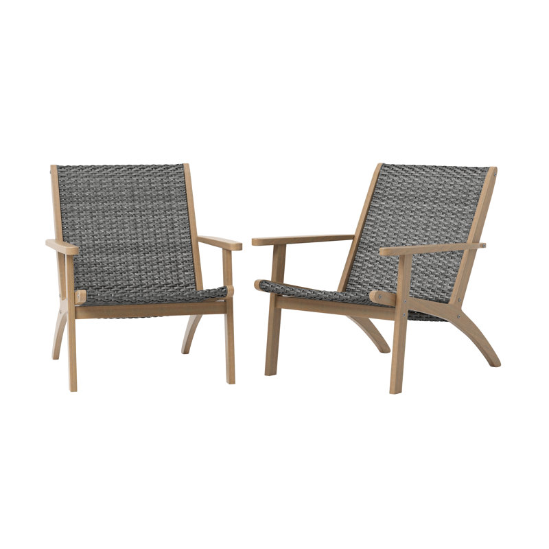 Chaise de patio en bois d'acacia massif et osier Goku, naturel / gris