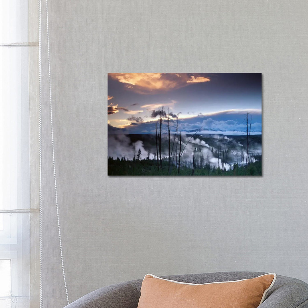 Norris Geyser Basin With Steam Plumes From Geysers, Yellowstone National Park, Wyoming by Tim Fitzharris - Wrapped Canvas Print