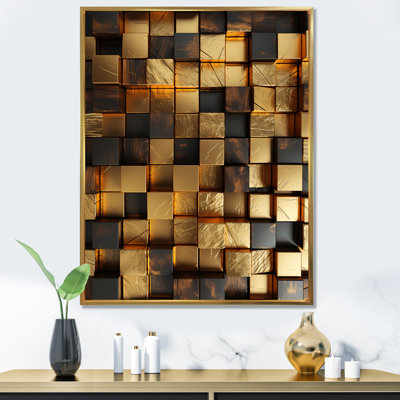 Or abstrait, cubes I - art mural géométrique