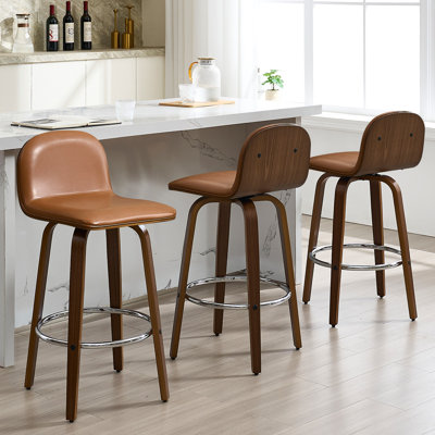 Upholstered Walnut Swivel Counter Stool