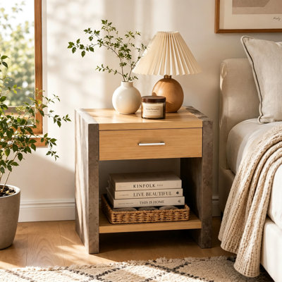Table de chevet en bois avec 1 tiroir et compartiment ouvert, table de chevet industrielle pour chambre à coucher