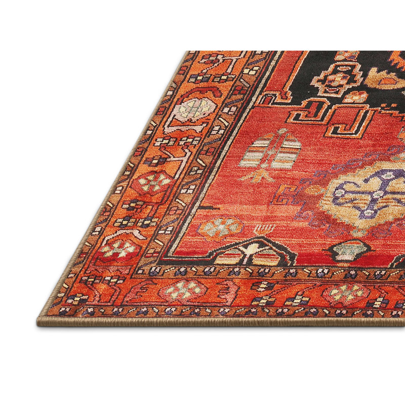 Tapis traditionnel rouge / beige / bleu, Rectangle 6 pi x 9 pi
