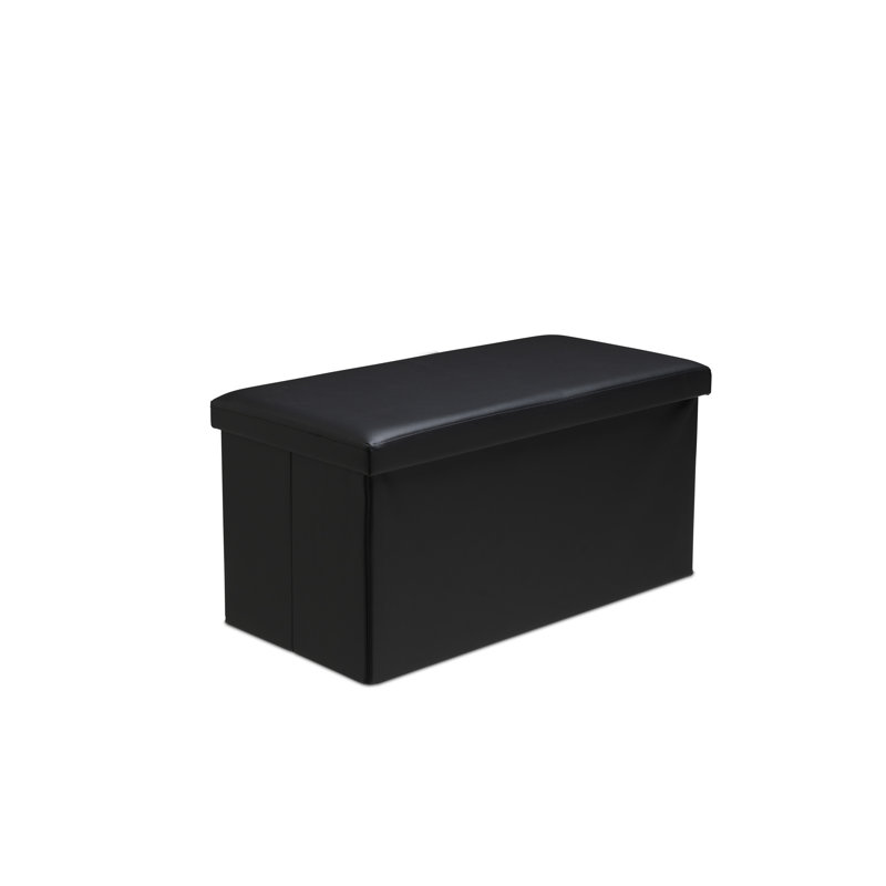 Kynder 38cm Wide Faux Leather Rectangle Solid Colour Ottoman with Storage, Black