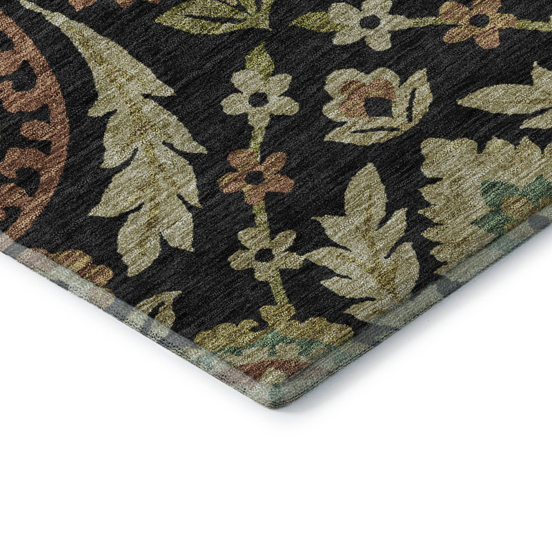Premium Machine Washable Prisco Black Rug, Rectangle 10' x 14'