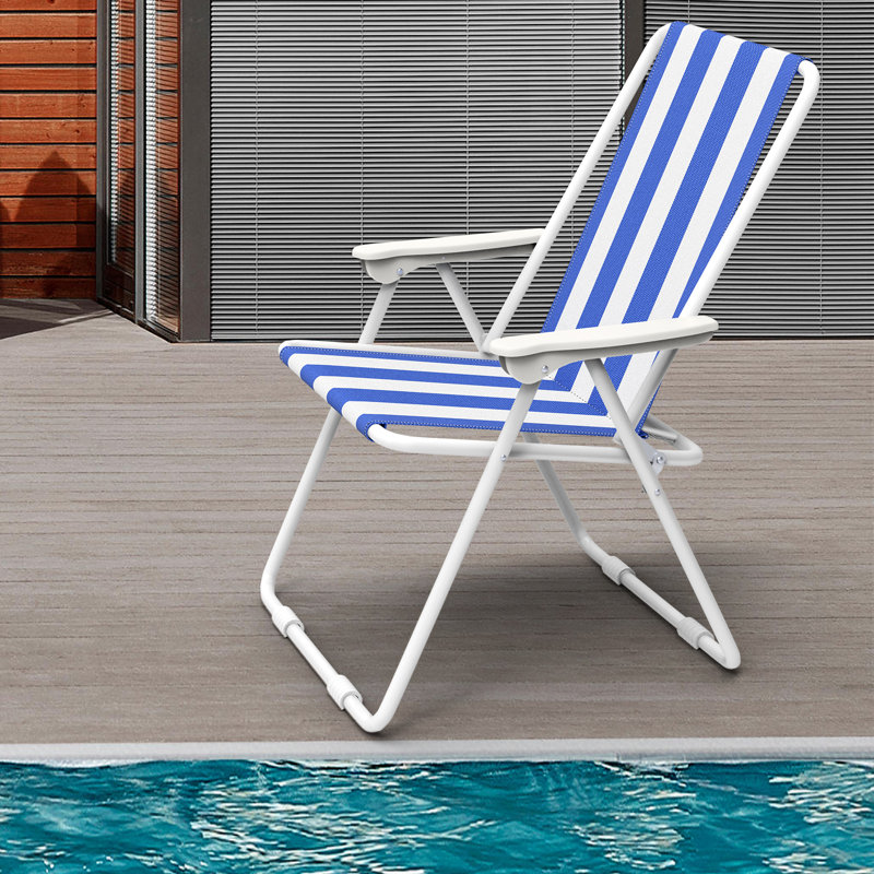 Blue Outdoor Folding Chair, Mesh Patio Chair With Armrests, Portable Lightweight Lawn Chair For Camping, Poolside & Backyard