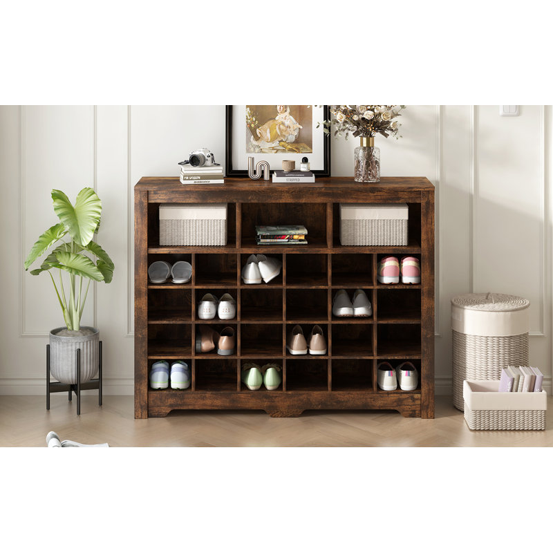 Console à 24 casiers, armoire à chaussures moderne avec base incurvée, buffet polyvalent de haute qualité