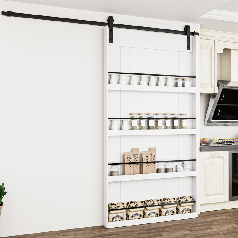 Sliding Barn Door With Four Levels Shelfs With Hardware Kit Included, 48" x 84"