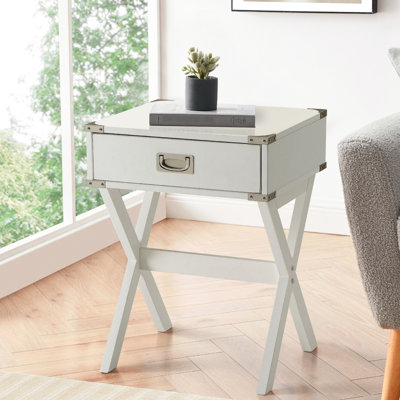Table d'appoint carrée blanche avec tiroir pratique et style rustique pour le salon - Un ajout à votre décor