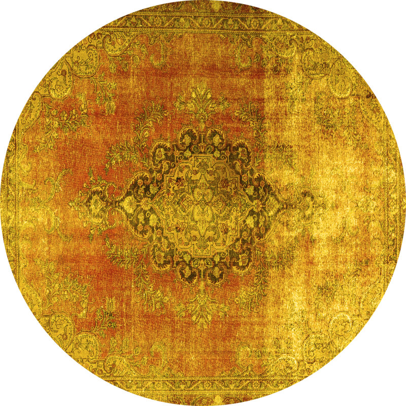 Tapis lavables en machine Merchan Traditional 3081 - jaune, Rond 6 pi