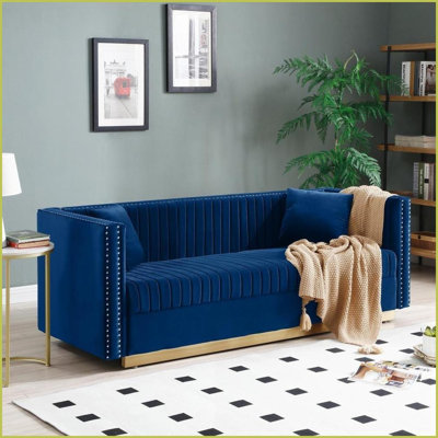 Canapé en velours capitonné Modern Modern Structure en bois massif | Bleu | Velours | Bois