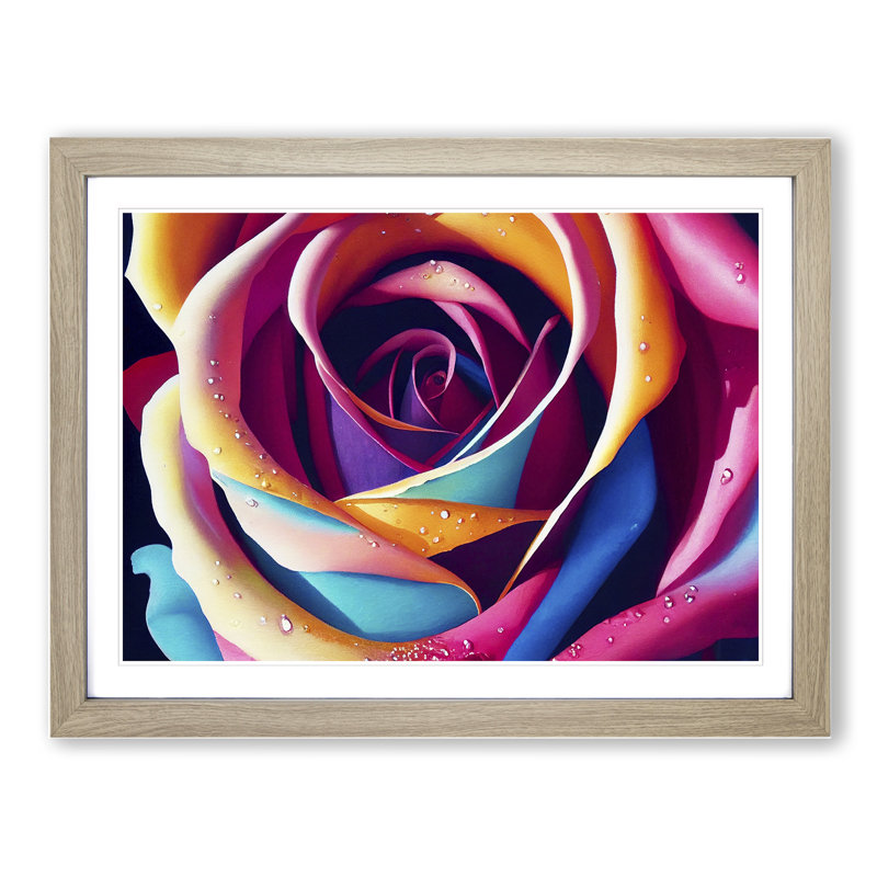 Colourful Rose Flower Vol.5 - Framed Print, 25cm H x 34cm W x 2cm D, Oak Framed