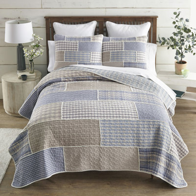 Donna Sharp Slate Cobblestone 3PC Queen Ragged Pieced Cotton Queen Quilt Set