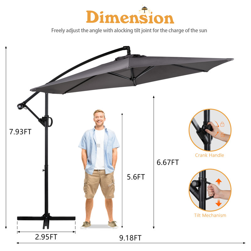 Parasol en porte-à-faux de 110 po, Gris