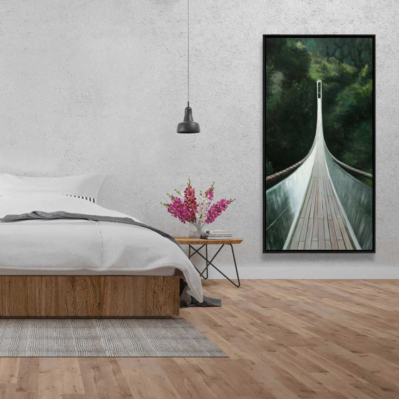 Steep Bridge - Gray Modern Framed Canvas for Home Decor