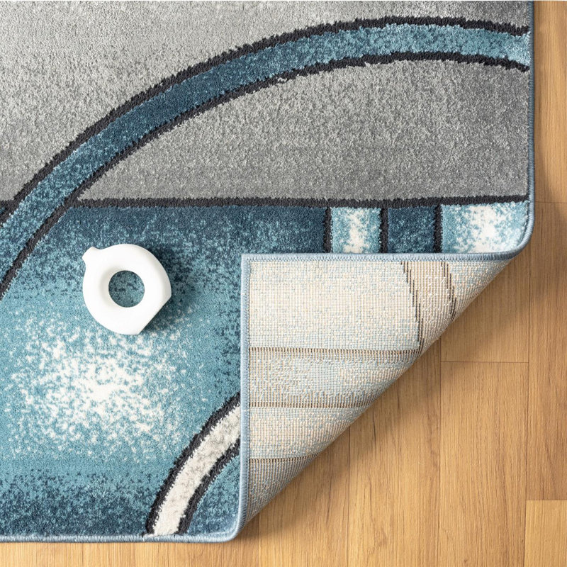 Tapis bleu rectangulaire en polypropylène tissé à la machine rectangulaire 5 pi 3 po x 7 pi Harrisson