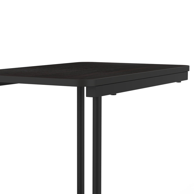 Table d'appoint 18,9 pouces en forme de C brun noir, table d'appoint robuste en métal renforcé avec plateau de bureau haute densité, table de bout portable polyvalente pour canapé, chambre à coucher, salon et bureau