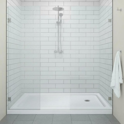 32''*60'' Stainless Steel Drain Single Threshold Shower Base in White with Efficient Drainage, Non-Slip, Small Rectangle Acrylic Shower Pan for Bathroom
