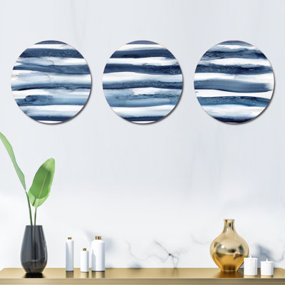 Abstract Classic Blue Waves - 3 Piece Waves Metal Wall Décor Set