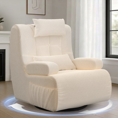 34" Swivel Accent Chair 360-Degree Upholstered Armchair with Accent Pillow