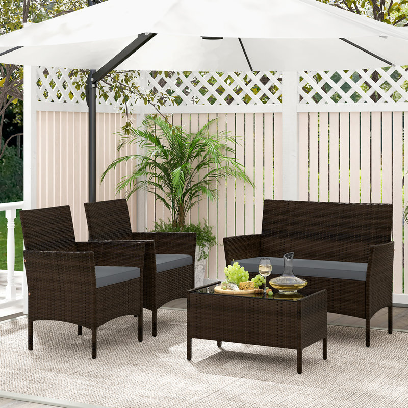Rintaro 4 - Person Patio Conversation Set with Cushions, Gray