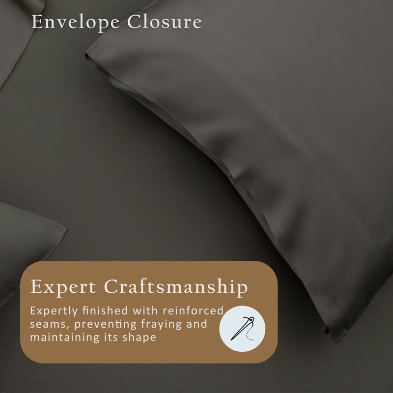 TOSMO Bamboo Viscose Pillow Case 2 Pack Breathable & Cooling, Charcoal Gray, Queen Pillowcase Pack