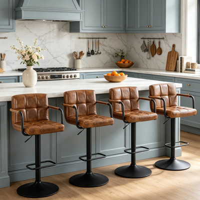 4-Piece Penacook Swivel Adjustable Height Upholstered Bar Stool 