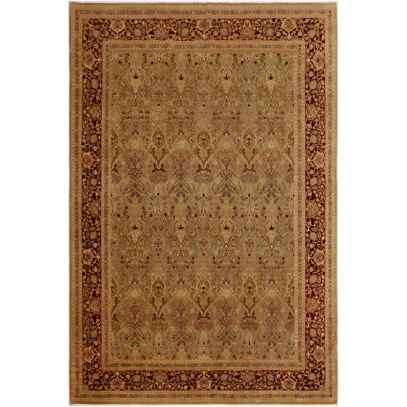 Tapis bourgogne / beige en laine noué à la main 9 pi x 11 pi 3 po Abagail
