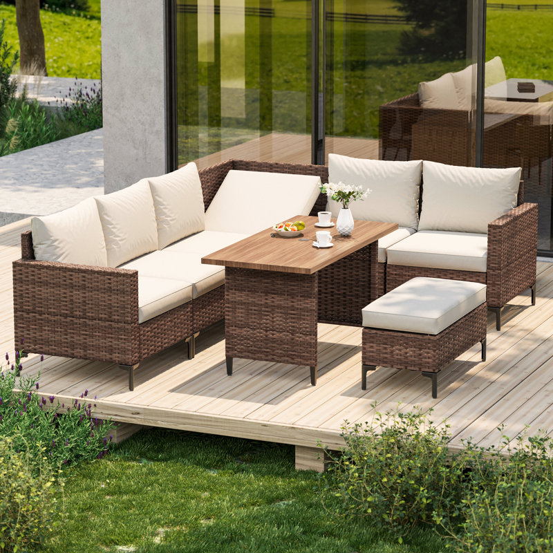 8-Piece Patio Furniture Set, Outdoor Conversation Set with Adjustable Backrest & Storage Ottoman