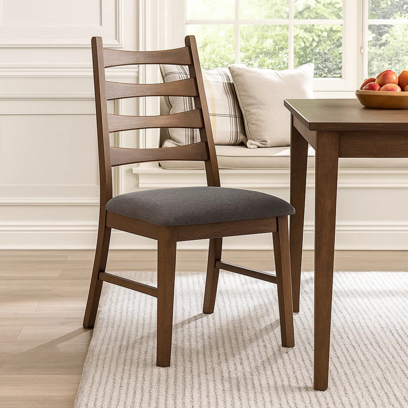 Ensemble de 2 chaises de salle à manger Mea, à lattes, assise en lin gris foncé, brun, Gris foncé