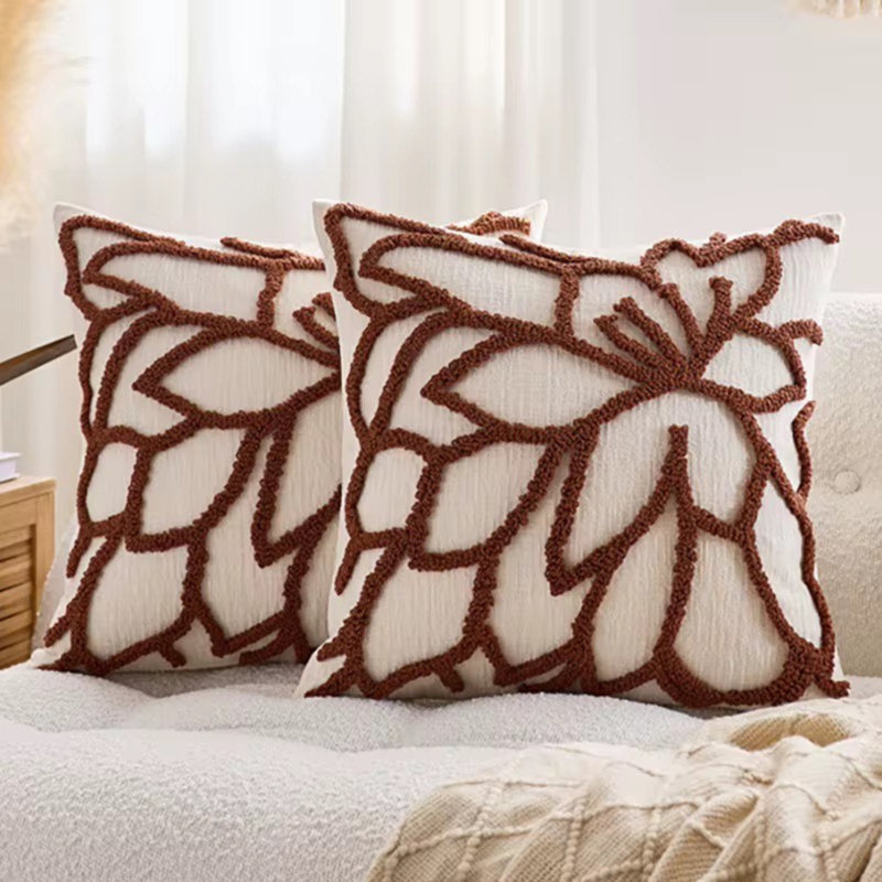 Housse de coussin touffeté fleur - Rouille, Rouge