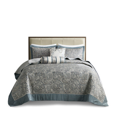 Teal King Bedspread With 2 Pillows - 100% , Microfiber Reverse, Cotton Fill, Attractive Paisley Pattern, Machine Washable Textile Size Shams In Bedding