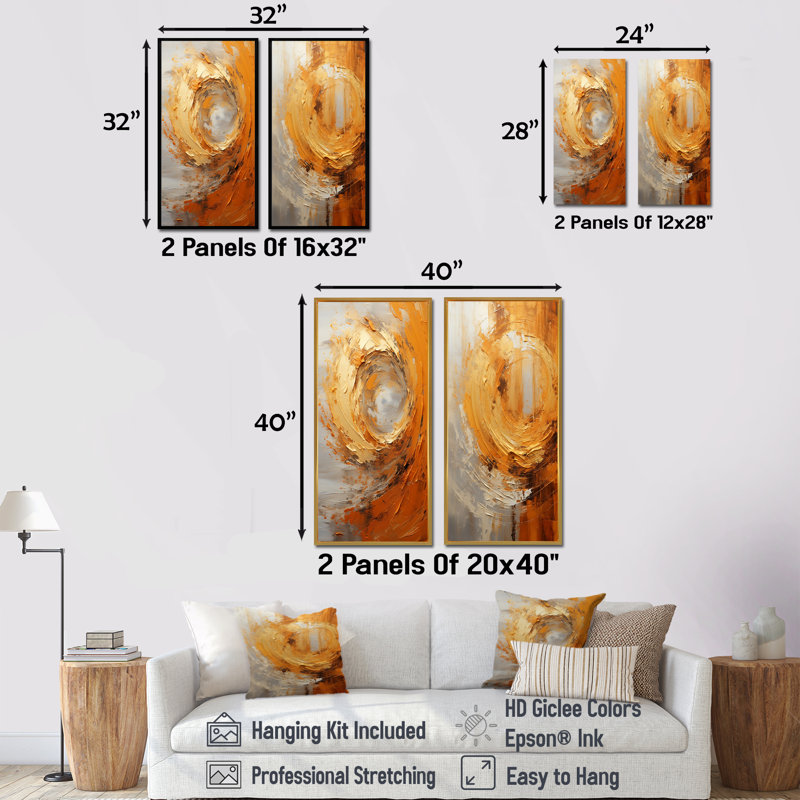Merrick - Ensemble de 2 reproductions d'art abstrait spirales murales, H 28 po x l 25 po, Toile tendue
