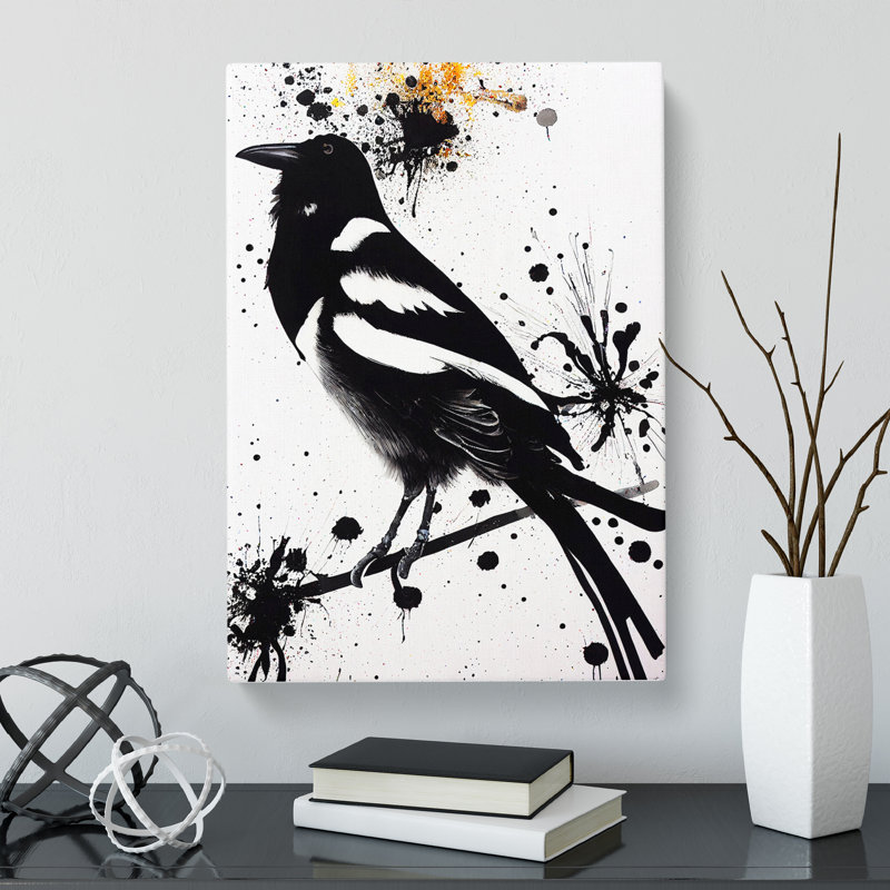 Magpie Bird Splatter - Wrapped Canvas, 50cm H x 35cm W x 3cm D
