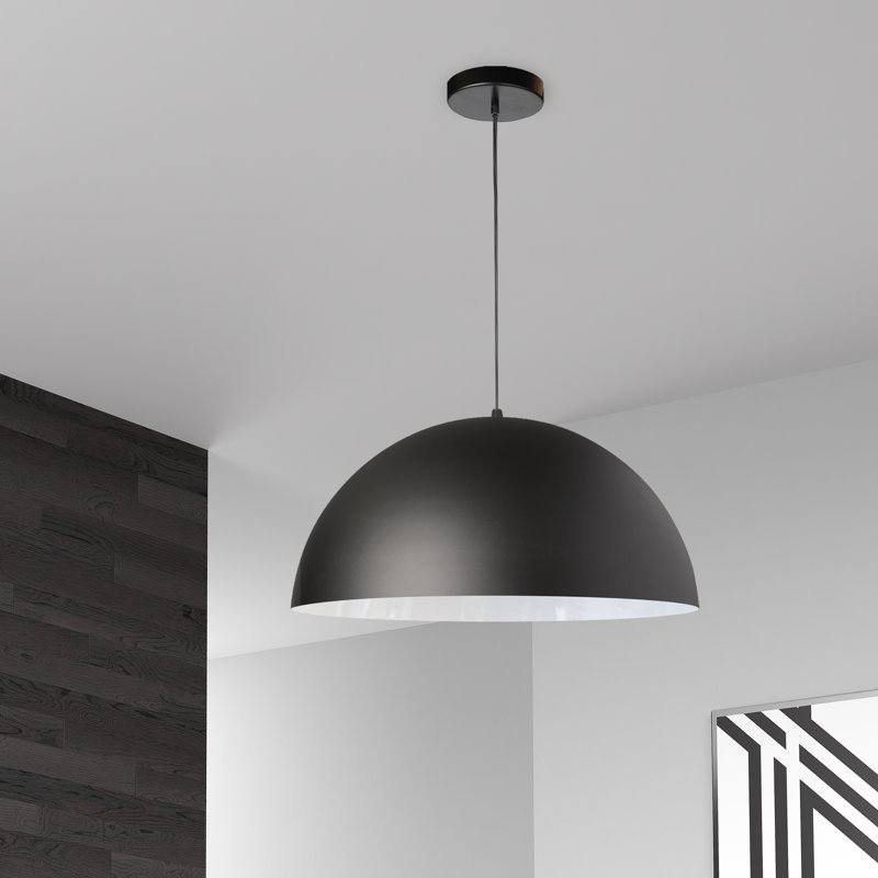 Ofelia 1 Light Single Dome Pendant, Black, 8" H x 16" W x 16" D