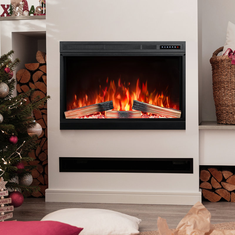Foyer électrique encastrable 36 po, quatre couleurs 3D avec bûche et flamme, vitesse de flamme réglable