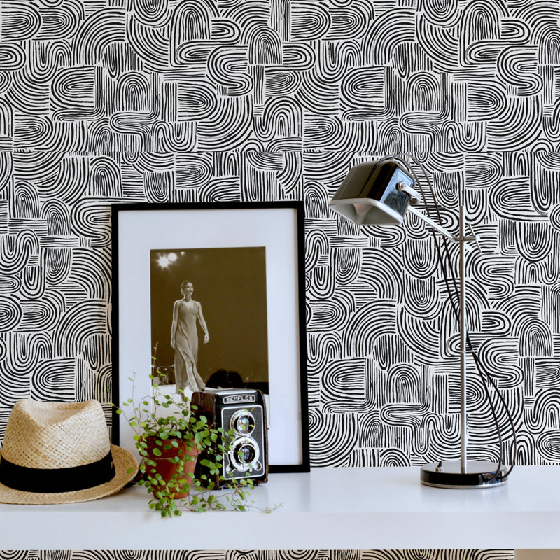Coursen 16.5' L x 20.5" W Peel and Stick Wallpaper Roll, Black