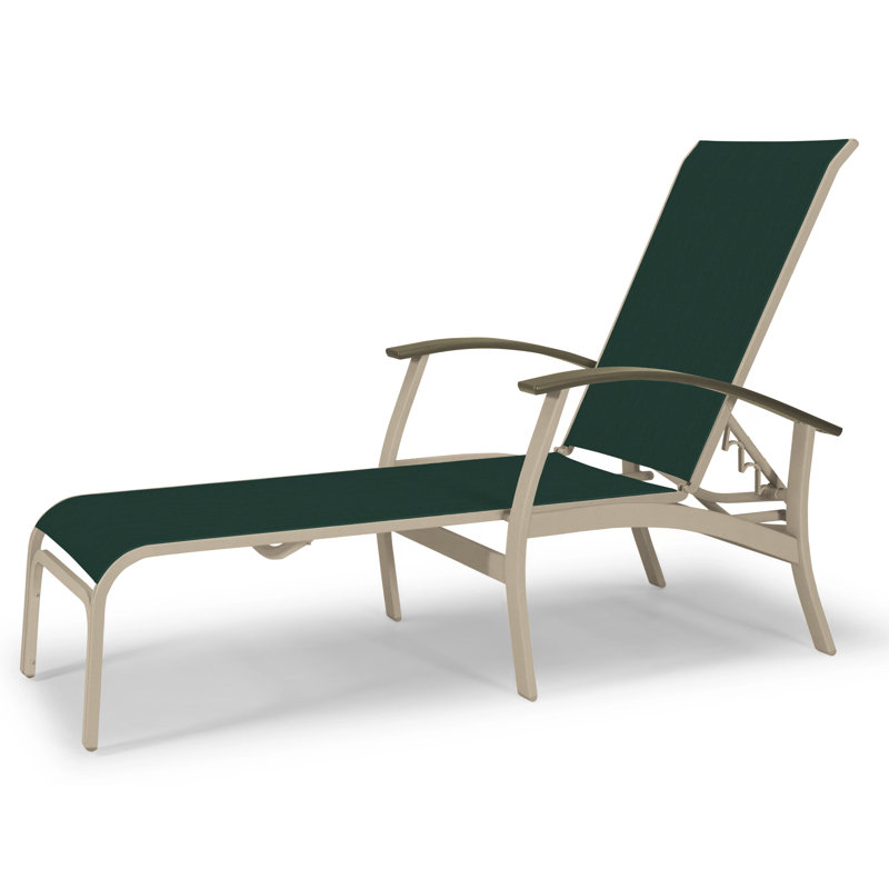 Askar Outdoor Rust-Resistant Metal Chaise Lounge, Forest Forest Green 22D Sunbrella®, Textured Desert, Beachwood P40