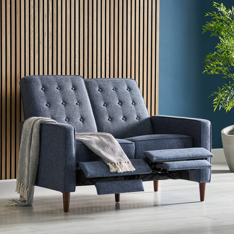 Annchen Upholstered 48.75'' Reclining Loveseat, Dark Blue 100% Polyester